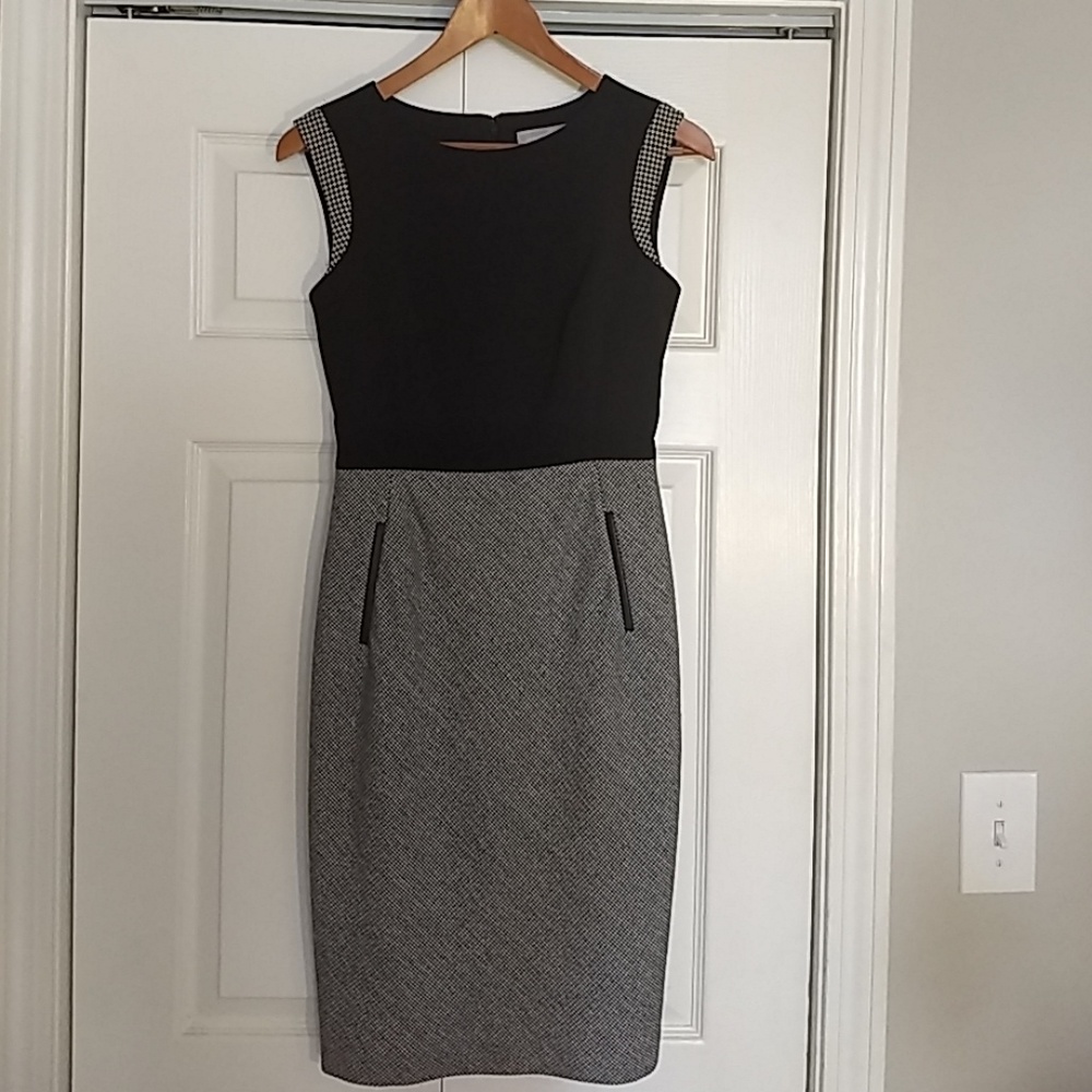 Black and white hounds tooth pencil dress